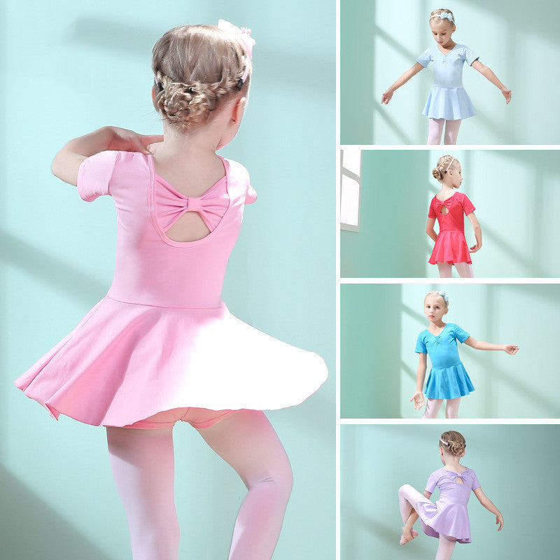 Children Dance Clothing Summer Short-sleeved Girls Dance Skirt Children Exercise Clothing Ballet Dance Dress