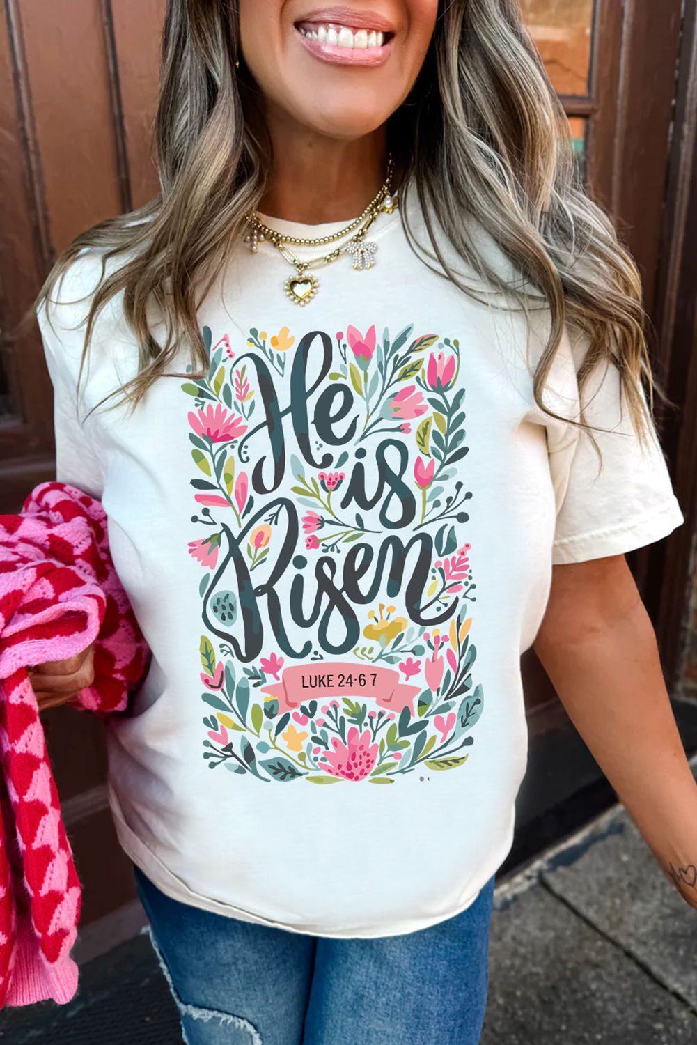 White He is Risen Floral Printed T Shirt