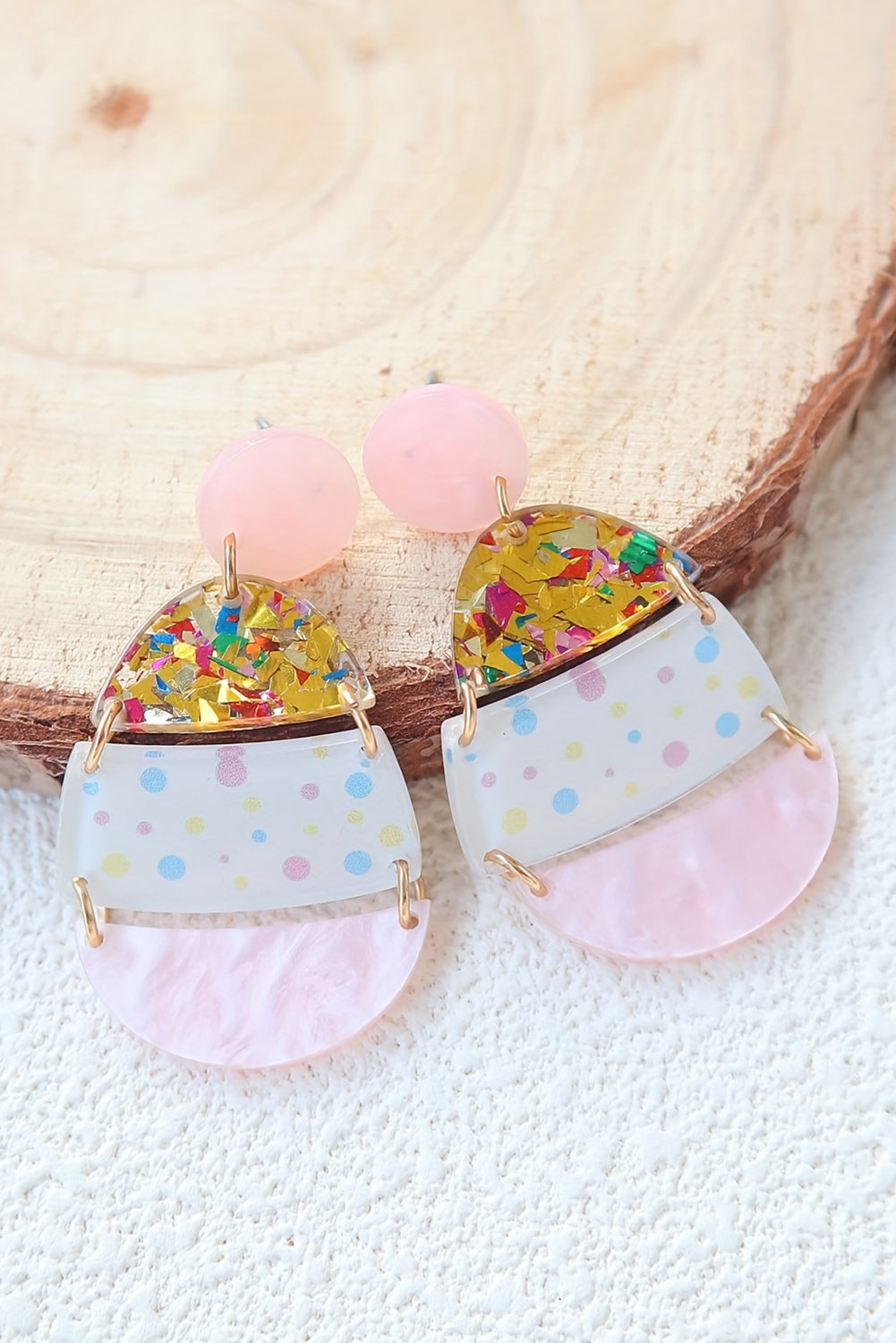 Pink Cute Printed Easter Egg Shape Drop Earrings