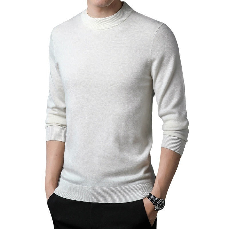 Worsted All Wool Sweater Solid Color Simple Knitwear