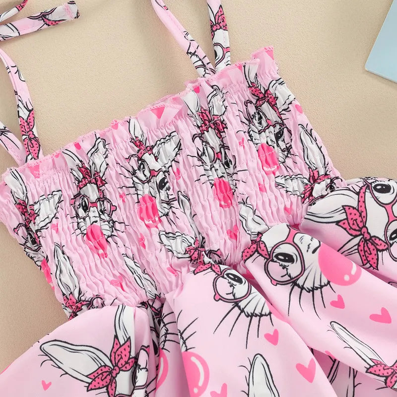 Girl Bodysuit Easter Outfits Sleeveless Tie Up Bunny Flower Print Romper Dress 3D Bow Headband 2 Piece Set