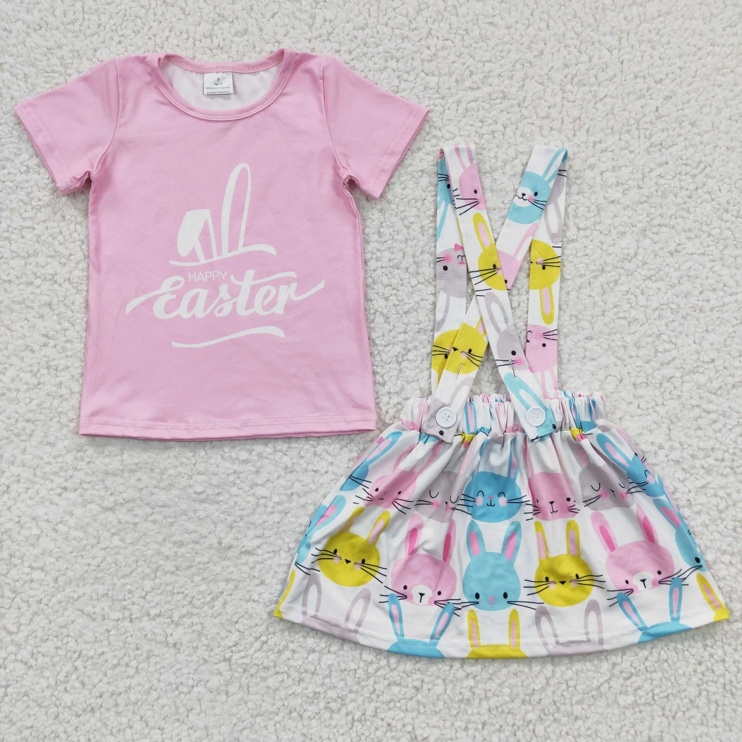 GSD0236 Kids Clothes Girl Set Short Sleeve Top Suspender Skirt 2  Pieces Easter Outfits