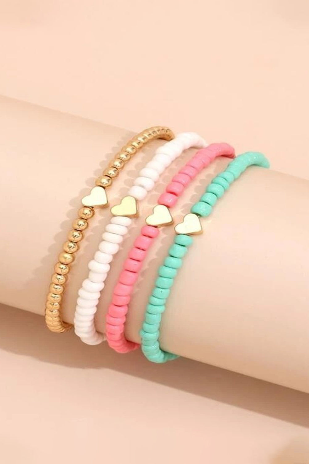 Pulsera de cuentas en capas con forma de corazón de San Valentín en color rosa